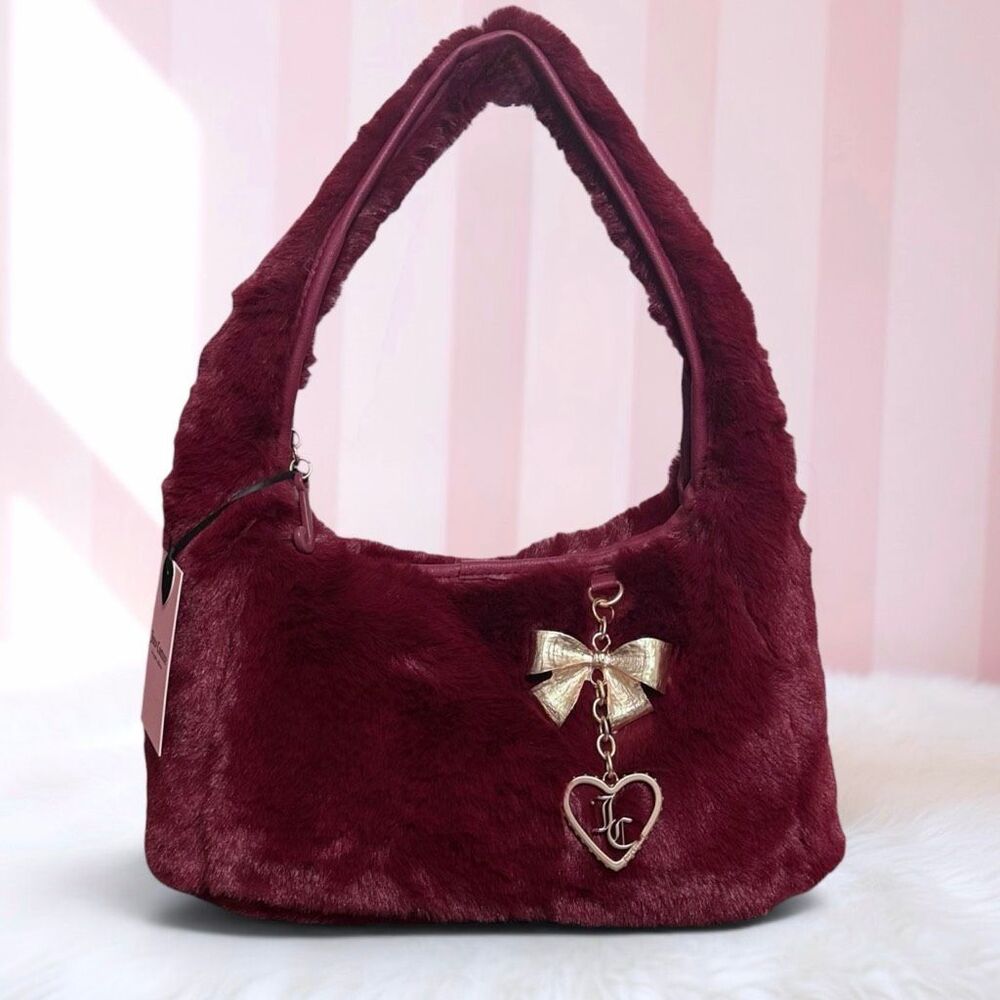 Juicy Couture Burgundy Fur Shoulder Bag